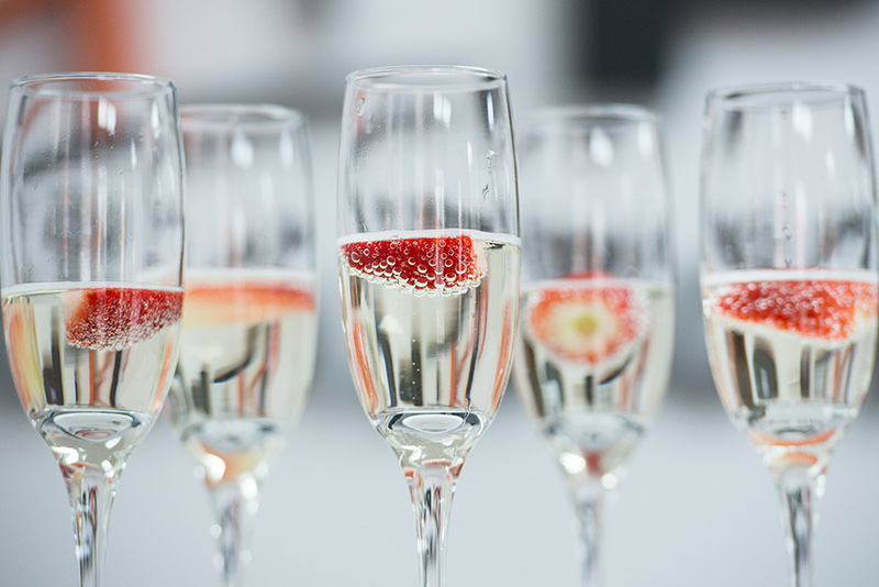 Prosecco glasses with strawberries