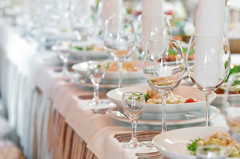 Closeup of wine glasses on a table