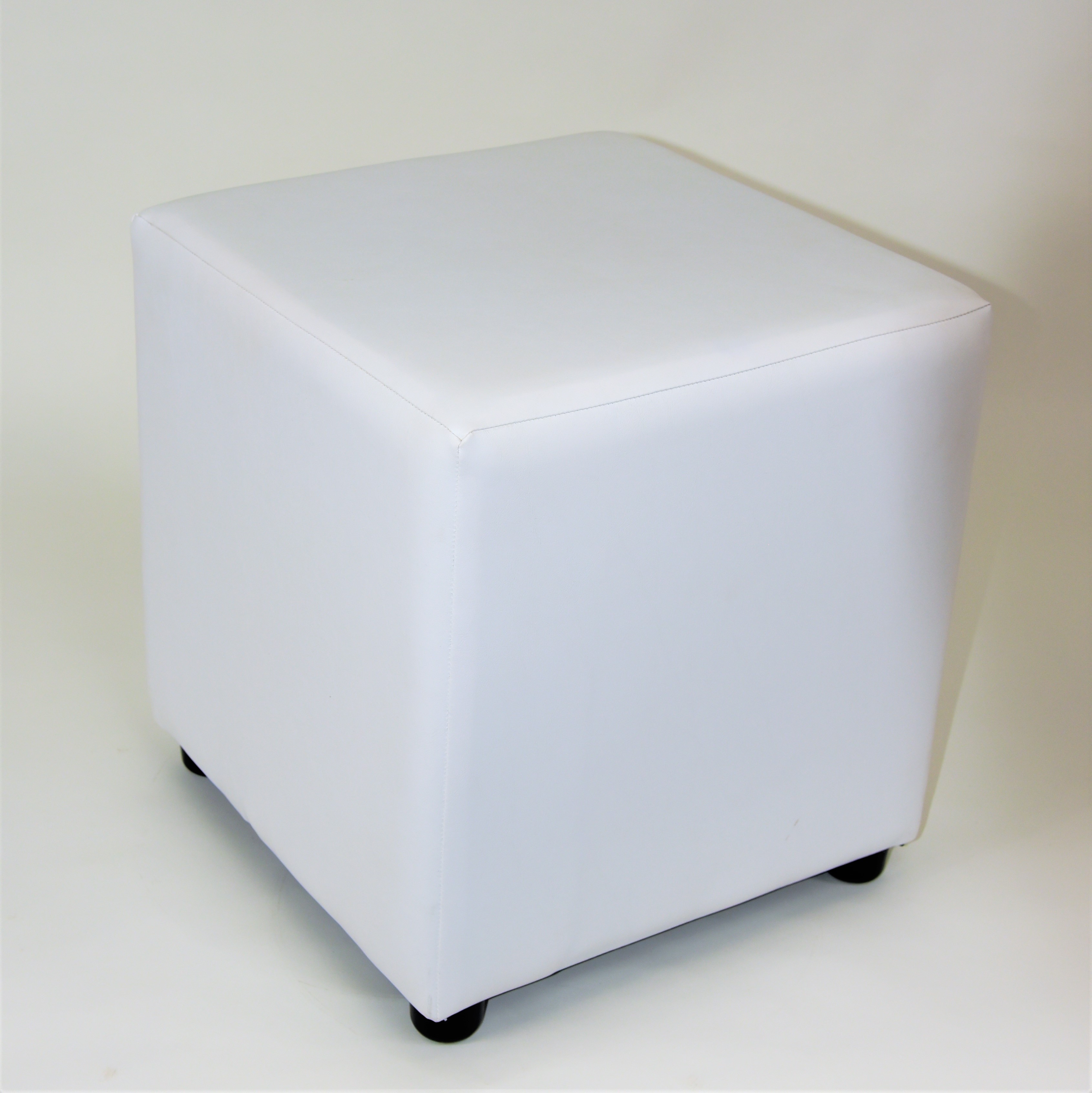 white leather cube stool